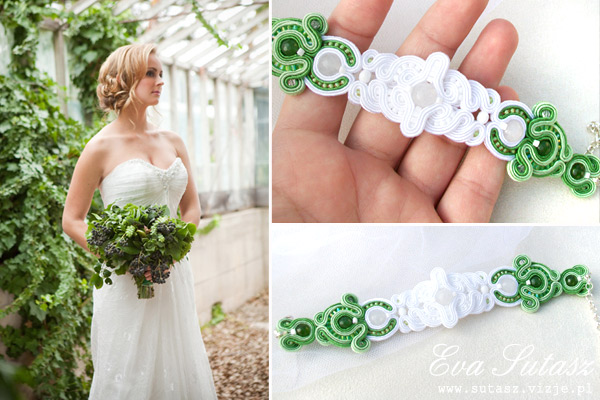 Komplet biżuterii "Green Wedding" sutasz (soutache)