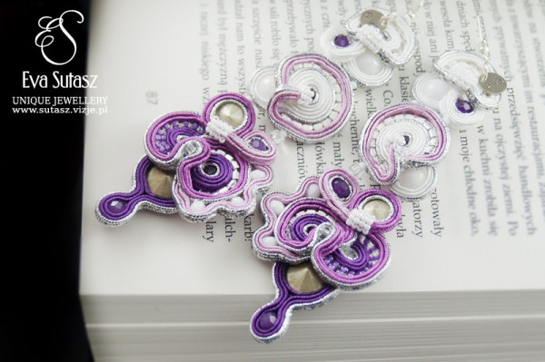 Kolczyki ślubne sutasz - "Silver & purple"